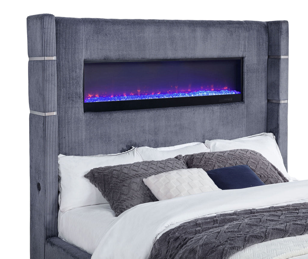 Tisdall Upholstered Cal King Flame Visualizer Bed Grey