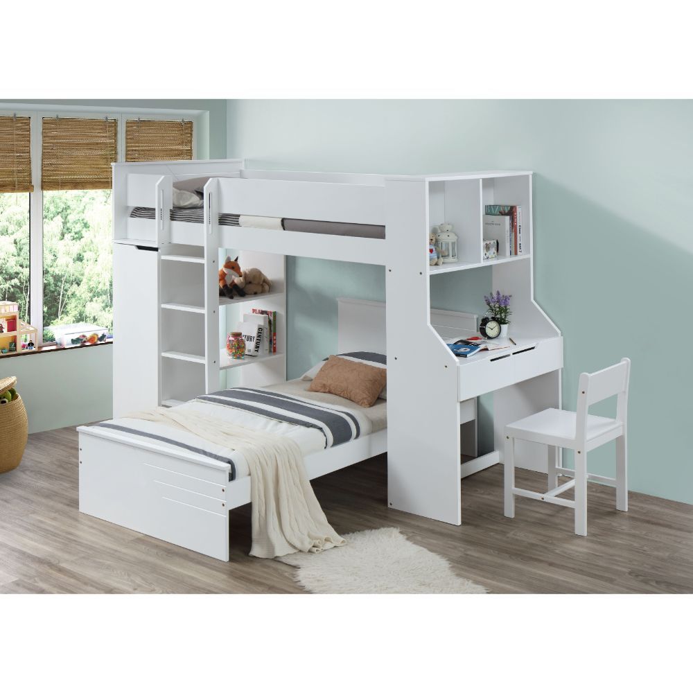Ragna - Twin Loft Bed With Desk & Wardrobe - White