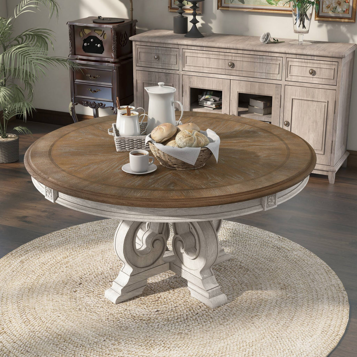 Elegant Dining Set Round Table And Side Chairs