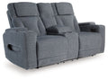 Studio Cave - Power Reclining Loveseat with Console - Steel