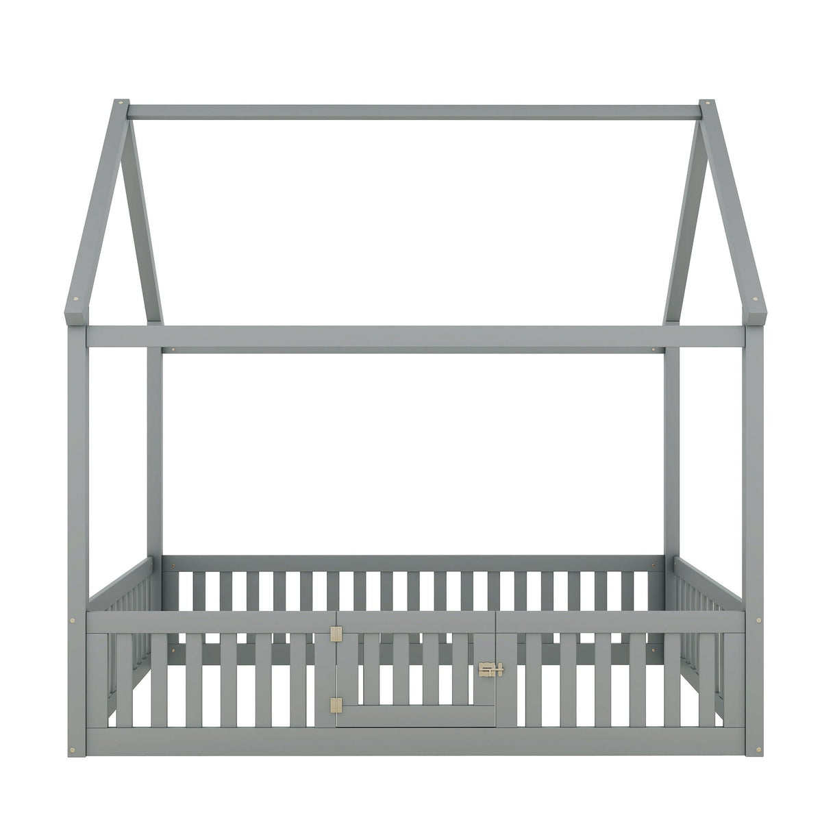 Wood House Bed With Fence And Door