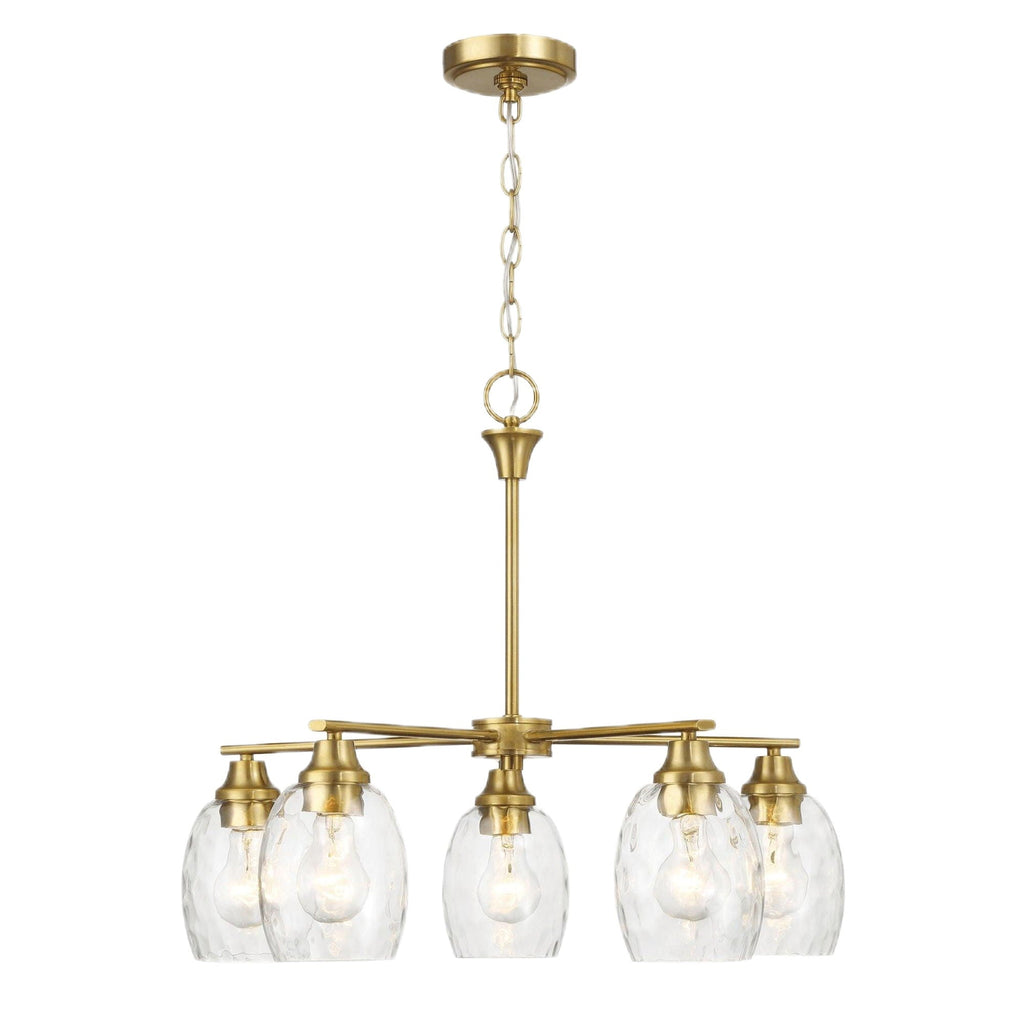 5 Lights Linear Arms With Chain Chandelier - Clear / Gold
