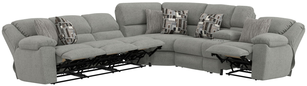 Quinn - 3 Piece Reclining Sectional With 4 Reclining Seats, Storage Arms, Storage Console With Lights, And Drop Down Table - Nature