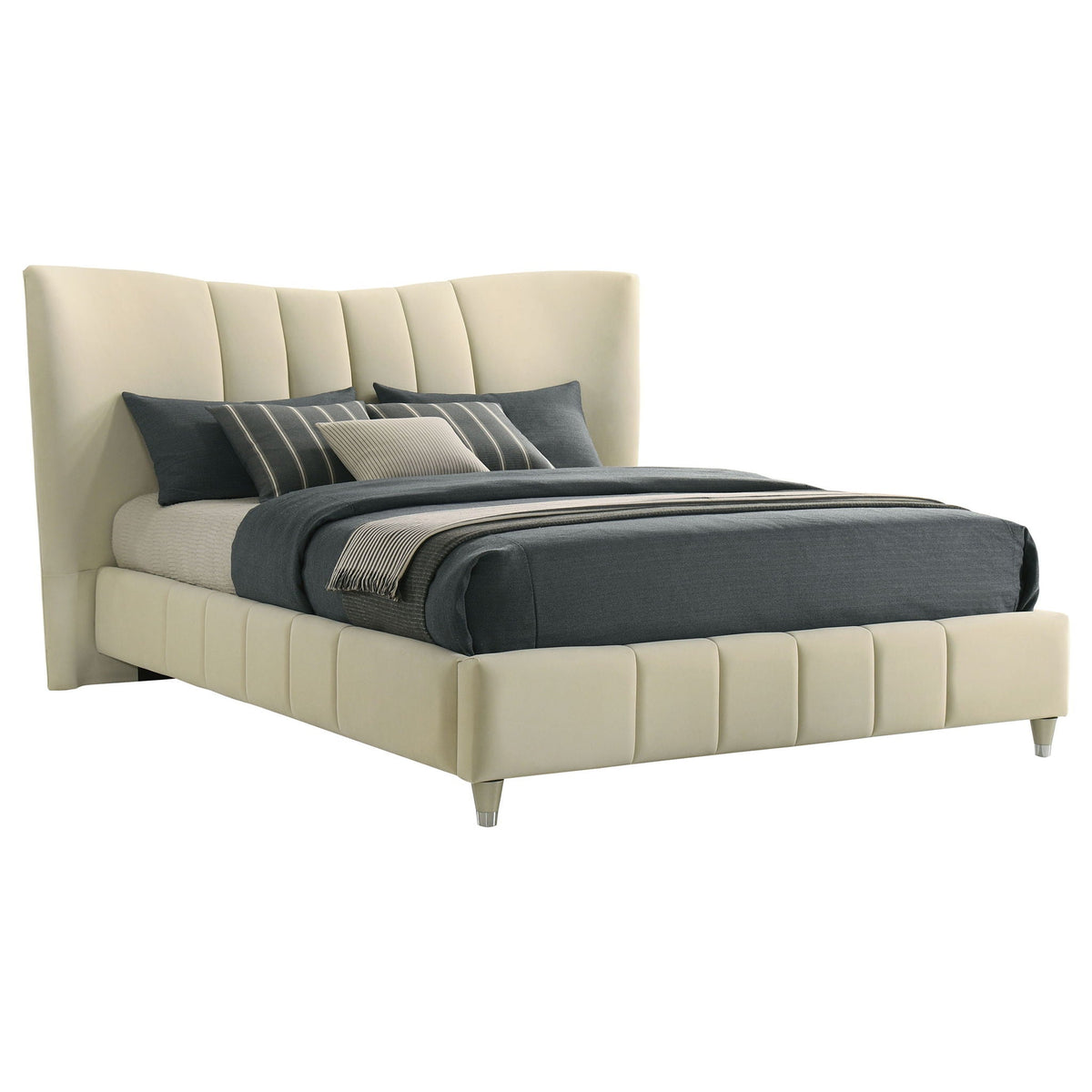 Evelyn Upholstered Queen Panel Platform Bed Ivory