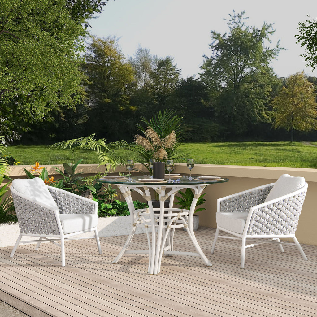 Rowan - Rope Barrel Back Patio Accent Arm Chair (Set of 2) - White