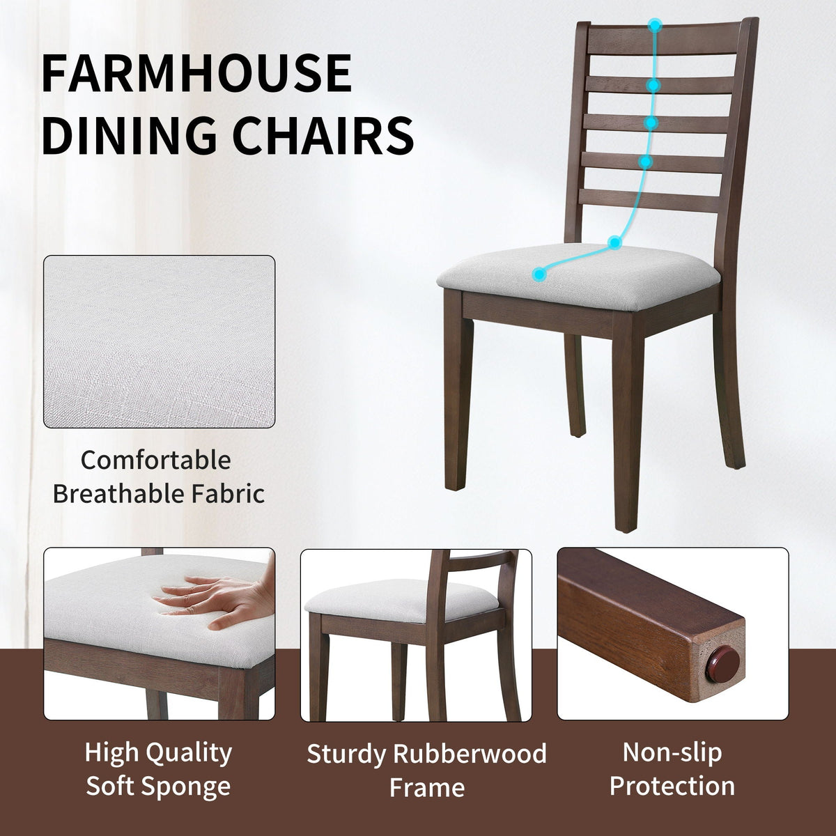 Upholstered Armless Chairs With High Ladder Back