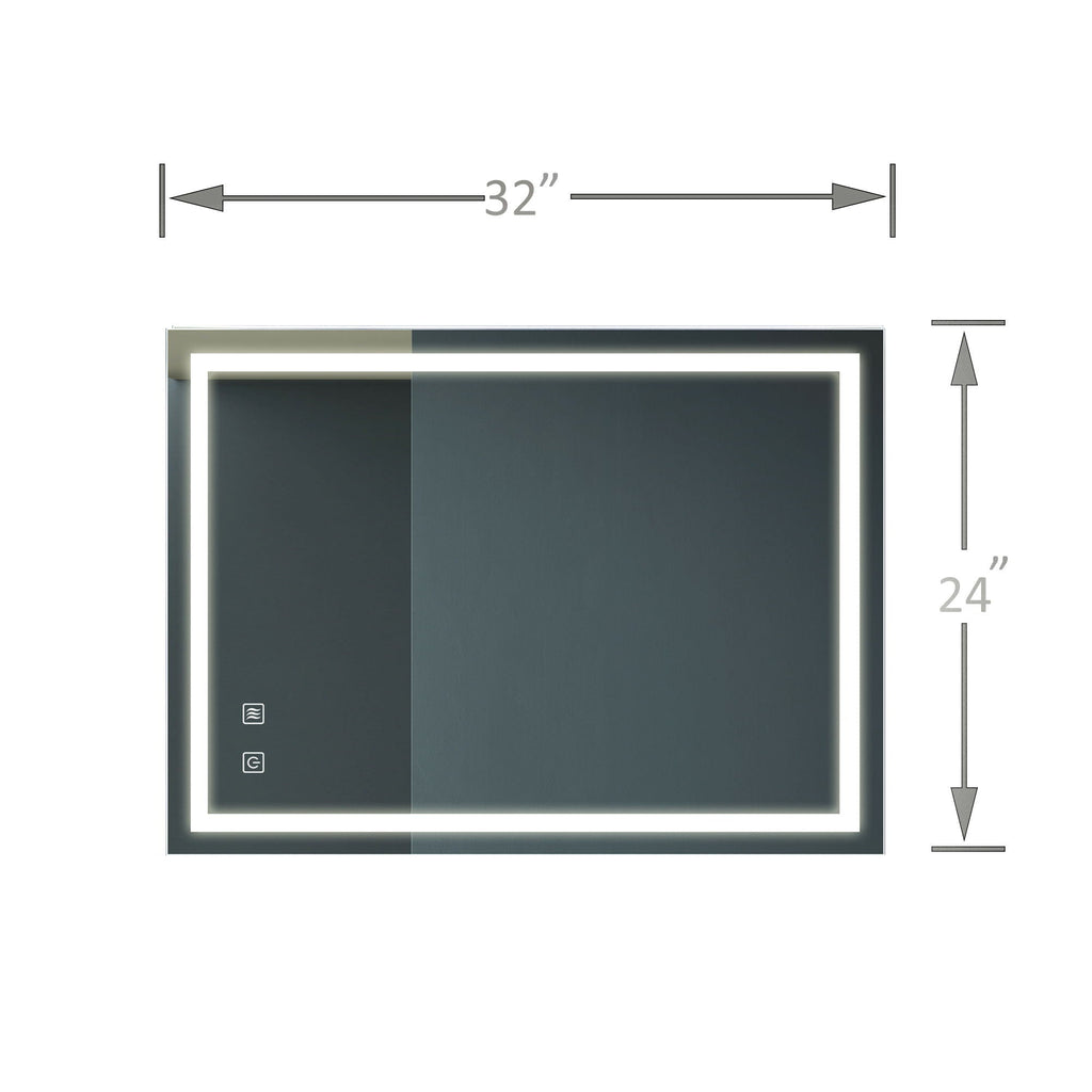 Bathroom Vanity Rectangle Mirror With Front Lighting, Anti Fog, Dimmable, Smart Memory Function