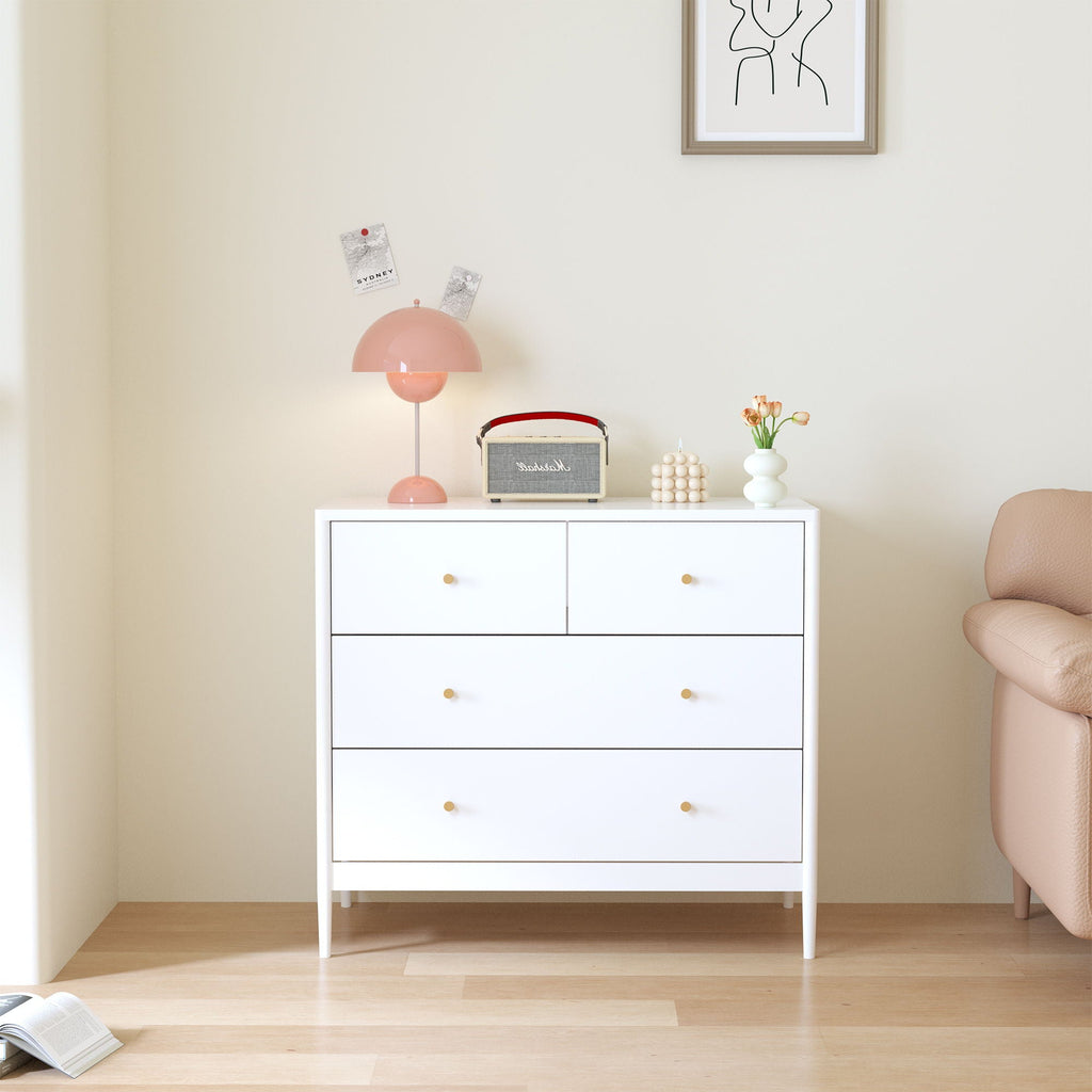 4 Drawer Kids Dresser With Antique Brass Pulls - White