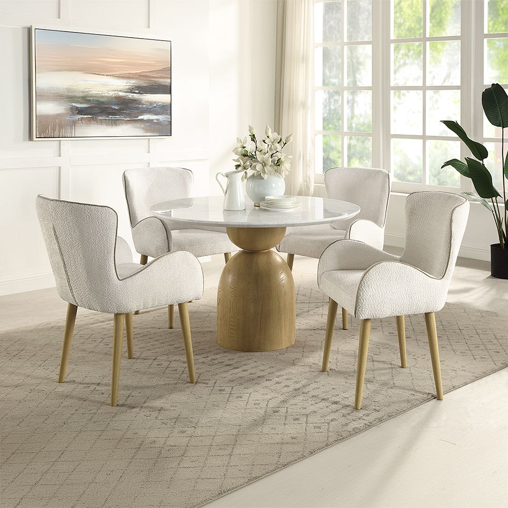Kala - Round Dining Table With Marble Top - Natural Marble Top & Oak