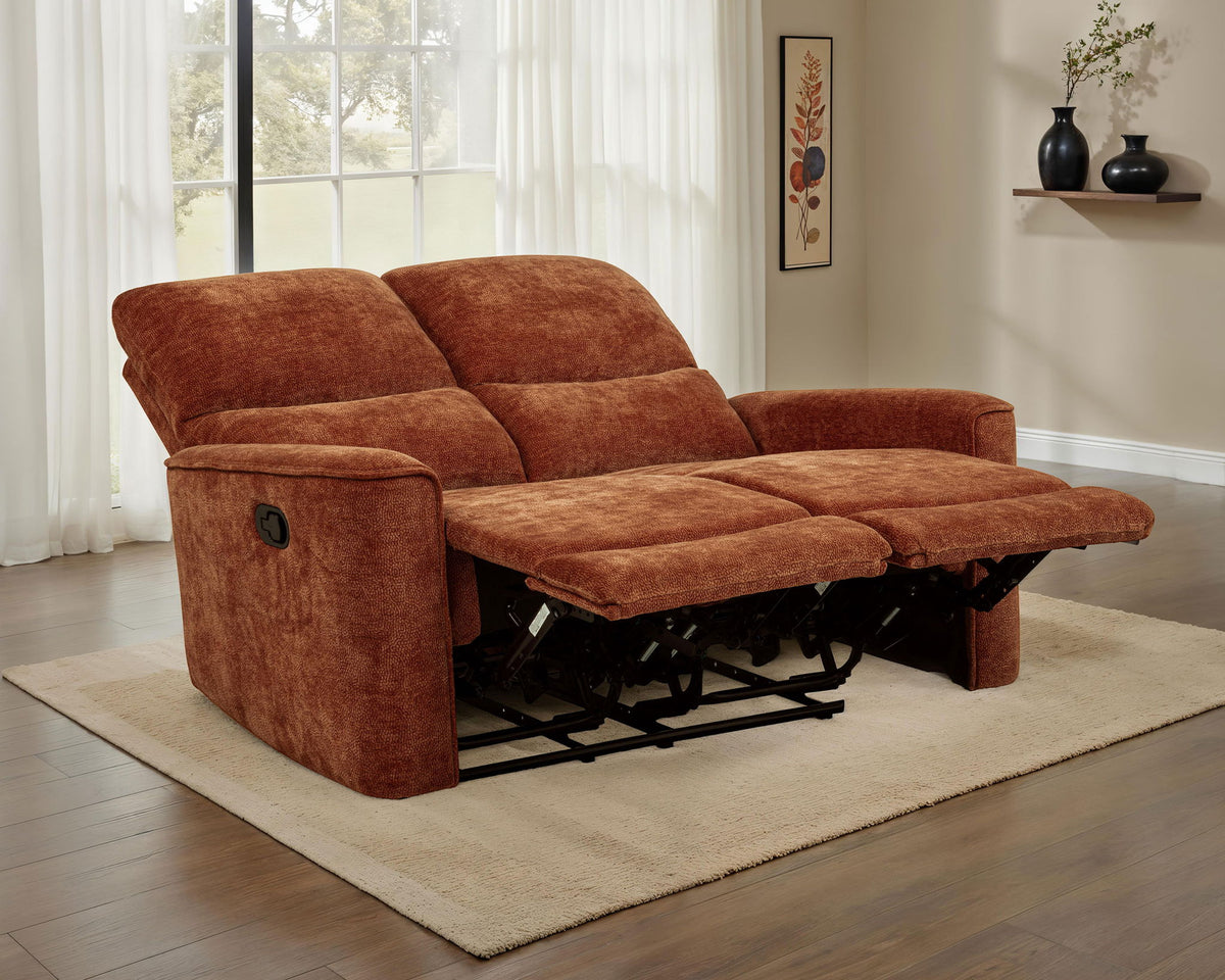 Navarro Chenille Upholstered Reclining Loveseat Burnt Orange