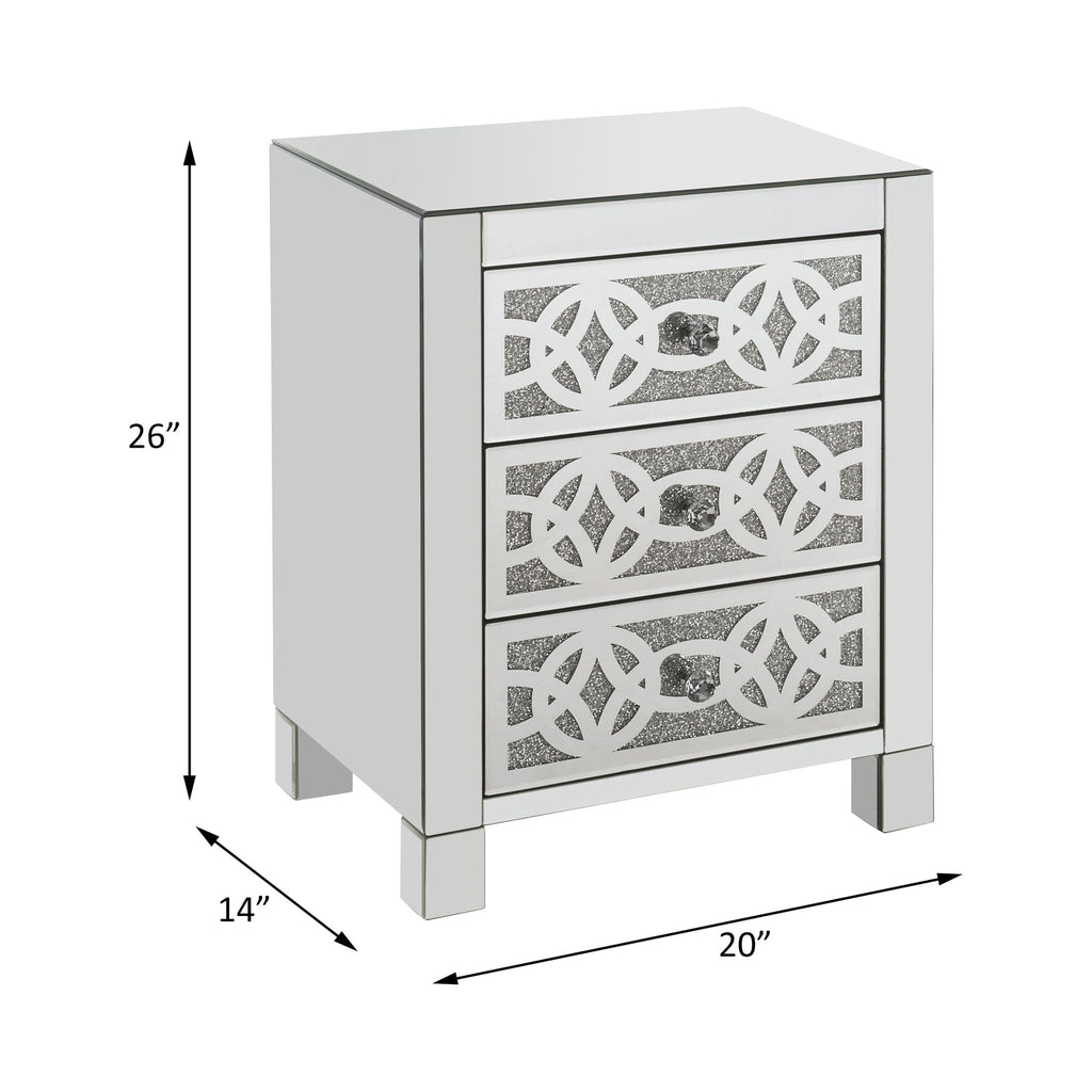 Noralie - Accent Table With 3 Drawers - Mirrored & Faux Diamonds