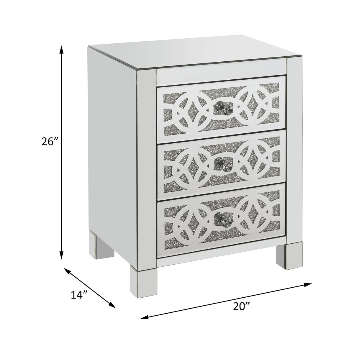 Noralie - Accent Table With 3 Drawers - Mirrored & Faux Diamonds