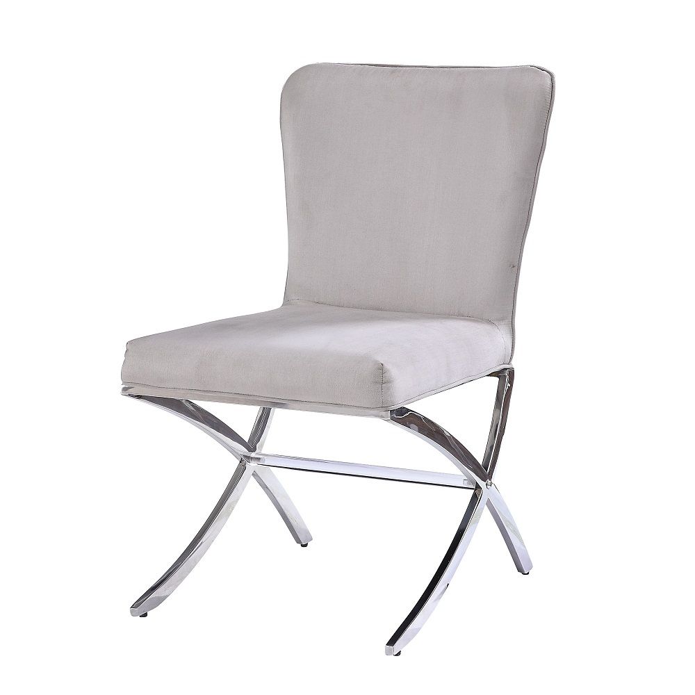 Daire - Side Chair (Set of 2) - Light Gray Velvet & Chrome