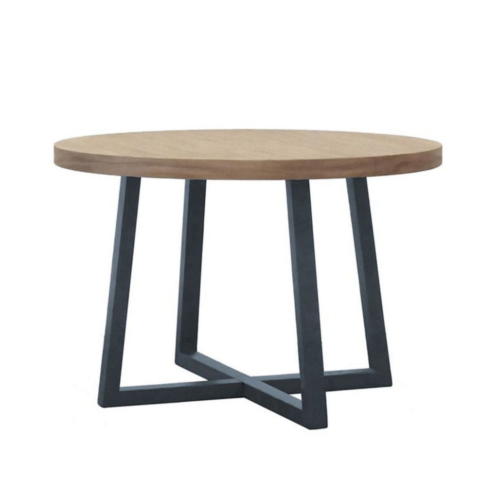 Round Dining Table With Wire Brushed Mindi Top And Mahogany Base - Wheat