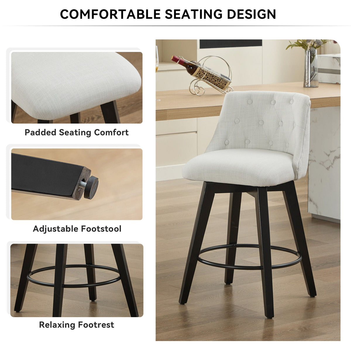 Swivel Bar Stools & Button Tufted Back (Set of 2)