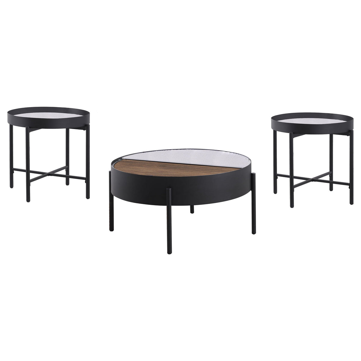 Ozella 3-piece Round Coffee and End Table Set Sandy Black