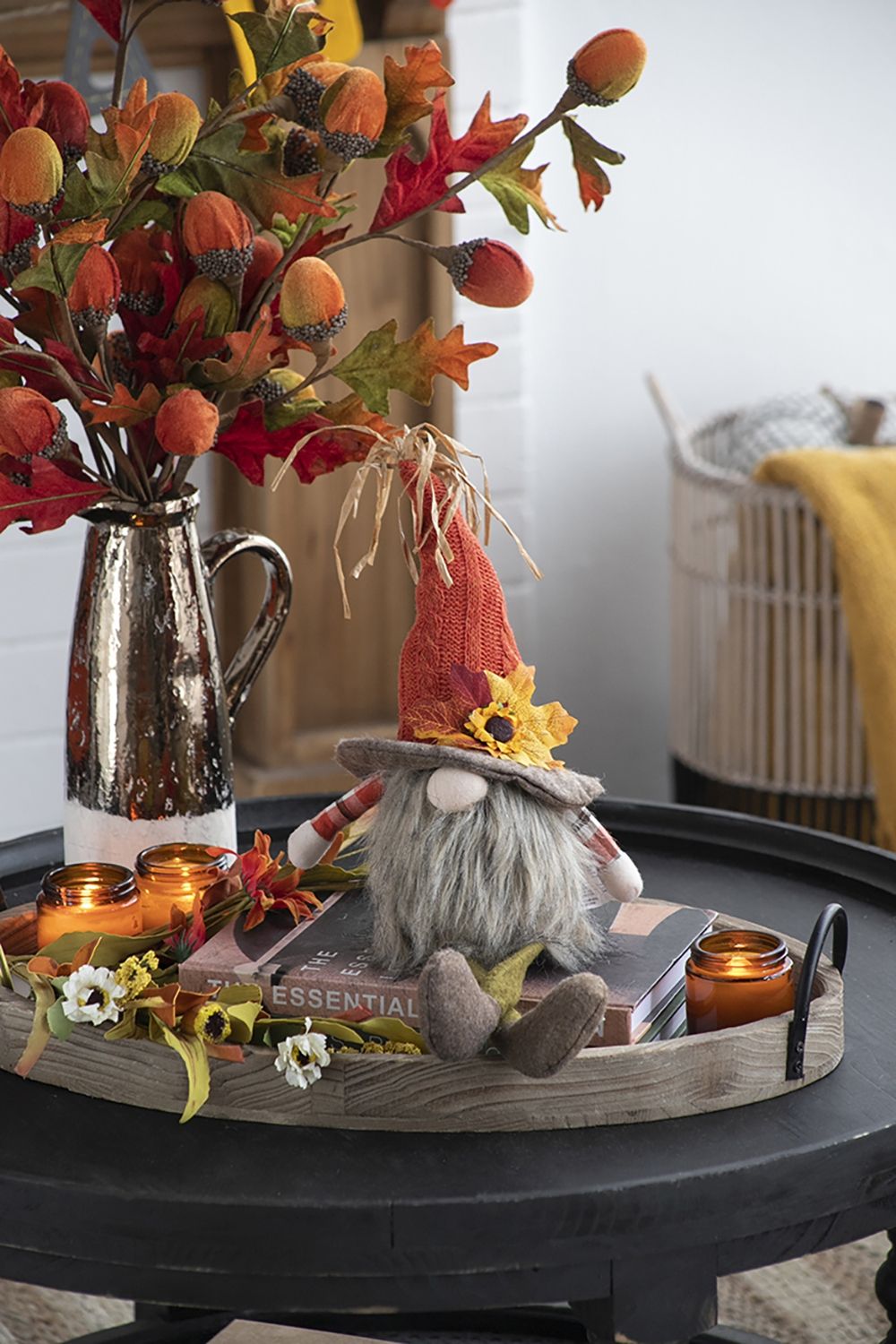 Sitting Gnome With Maple Leaf On Hat, For Holiday Harvest Festival Fall Festival & Thanksgiving Table Decorations (Set of 2) - Orange Multi