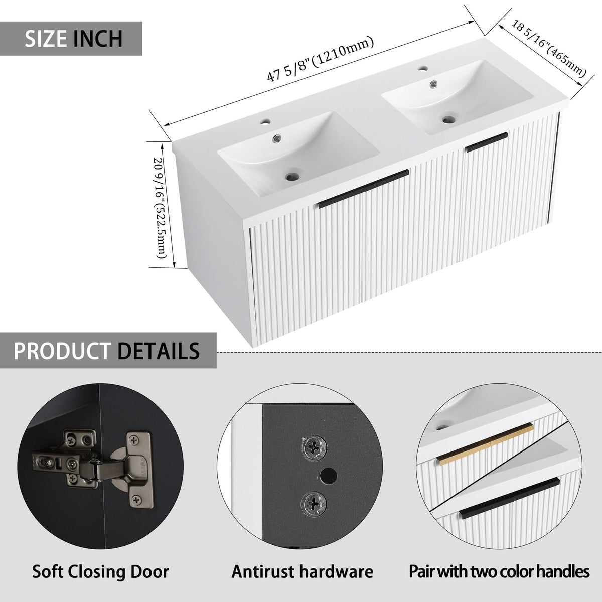 Contemporary Wall Mounted Bathroom Vanity With Resin Double Sink