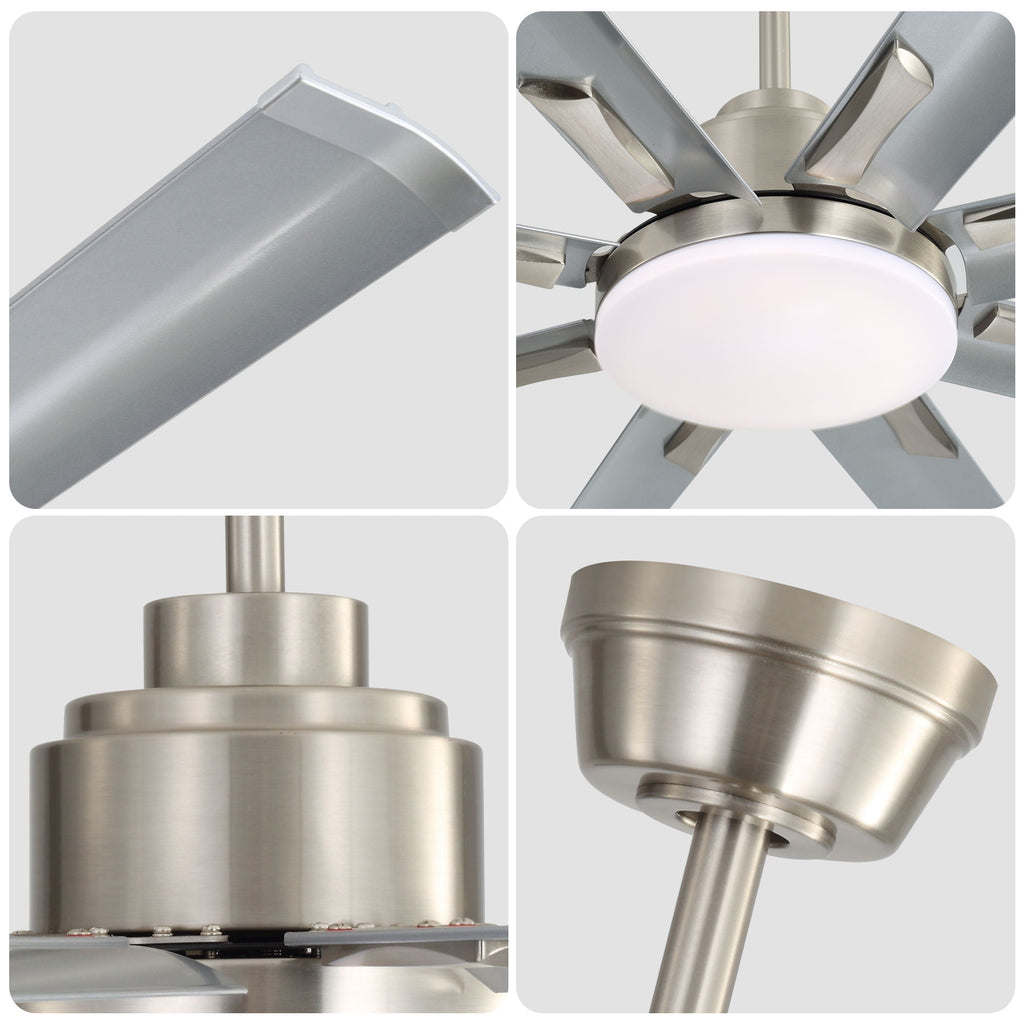 DC Motor Ceiling Fan With Dimmable Light And 8 Blade Aluminum Blades - Nickel
