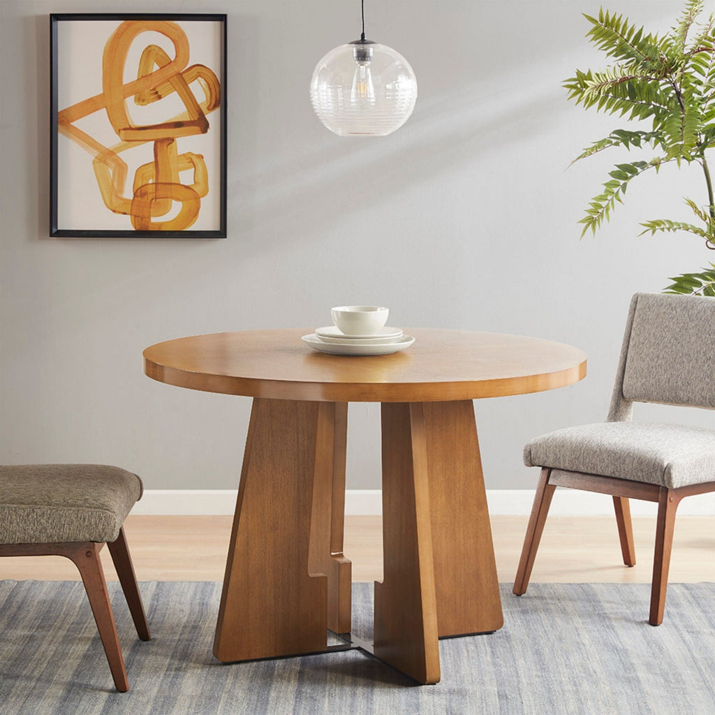Round Dining Table With Pecan Wood Veneer - Walnut