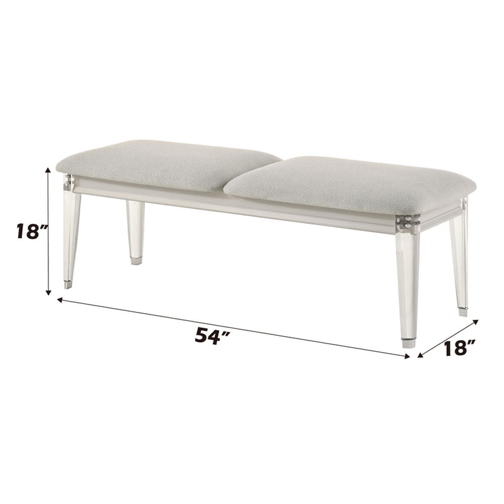 Laveda - Bench - Light Gray Boucle & Pearl White