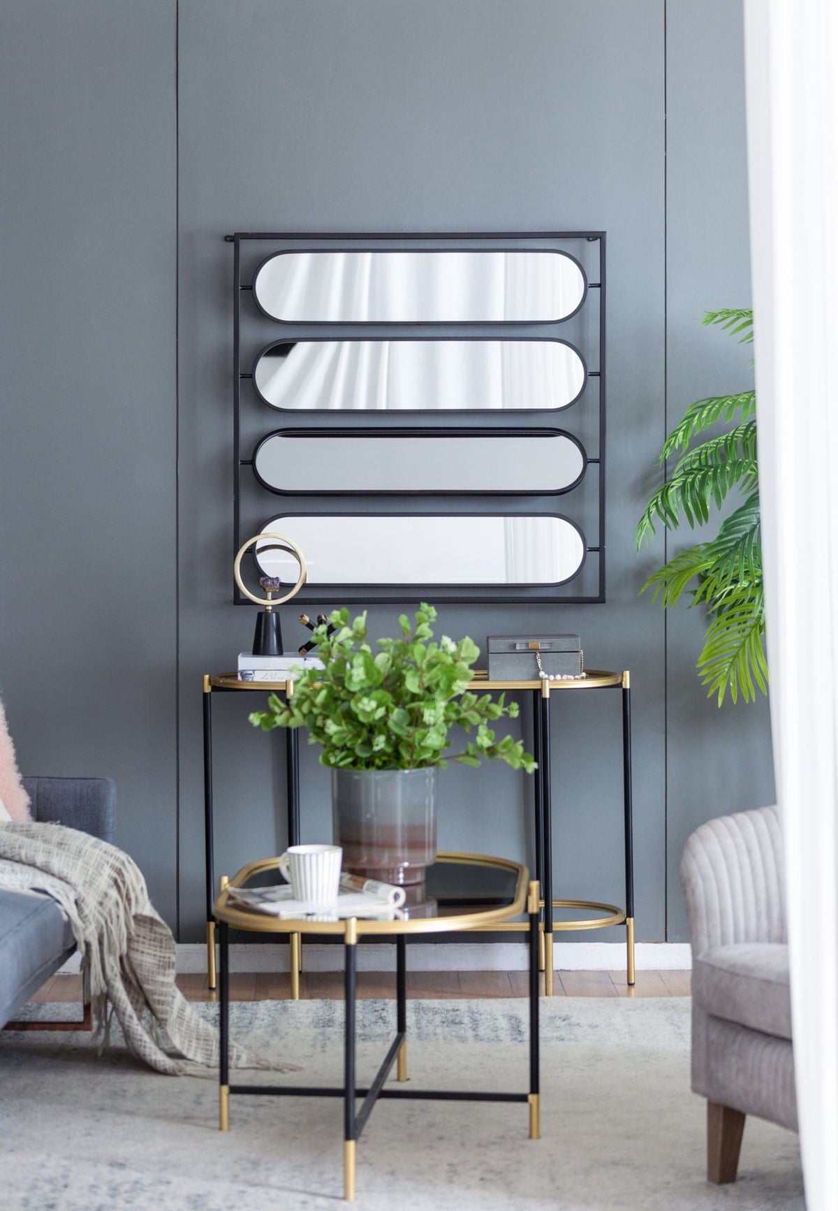 Large 4 Oval Wall Mirror With Square Frame, Home Decor For Living Room, Bedroom, Entryway, Office - Black