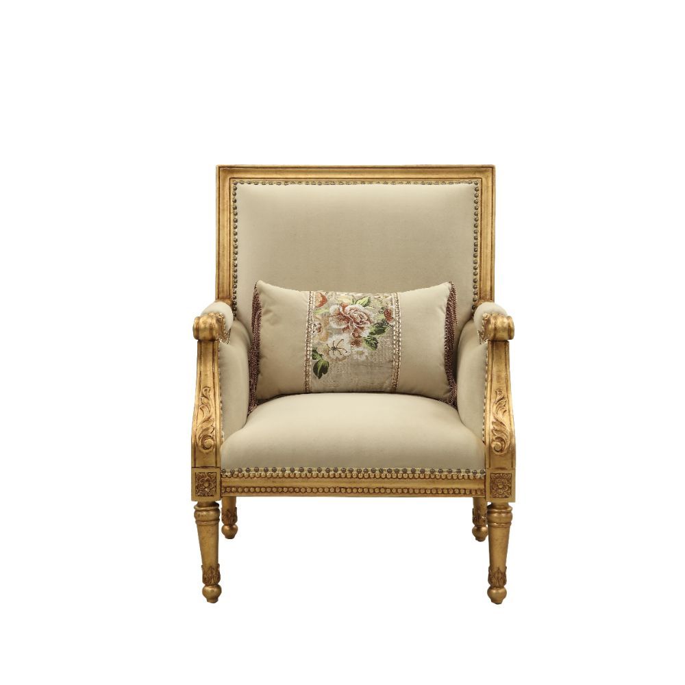 Daesha - Chair With Pillow - Tan Flannel & Antique Gold