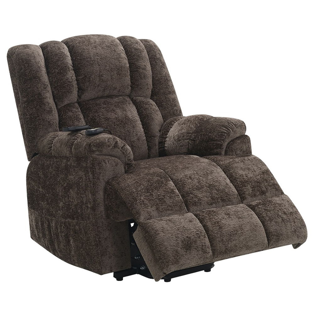 Pacay - Power Recliner With Lift, Heating & Massage - Brown Chenille