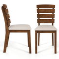Dining Chair Set of 2 with Slatted High Backrest and Rubber Wood Legs-Brown