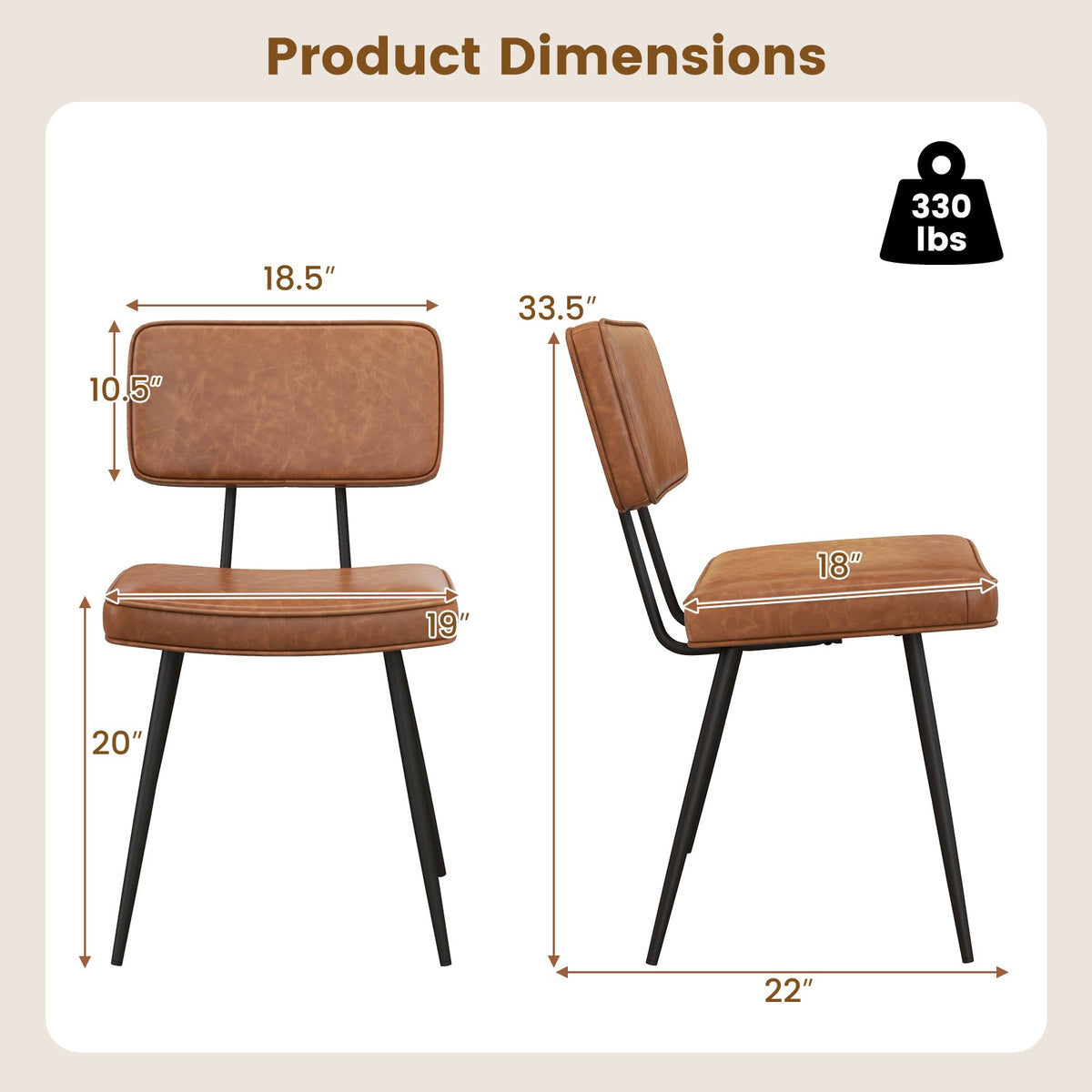 Dining Chair Set of 2 with Padded Backrest and Seat