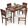 5-Piece Dining Table Set with High Curved Back for 4 People-Walnut