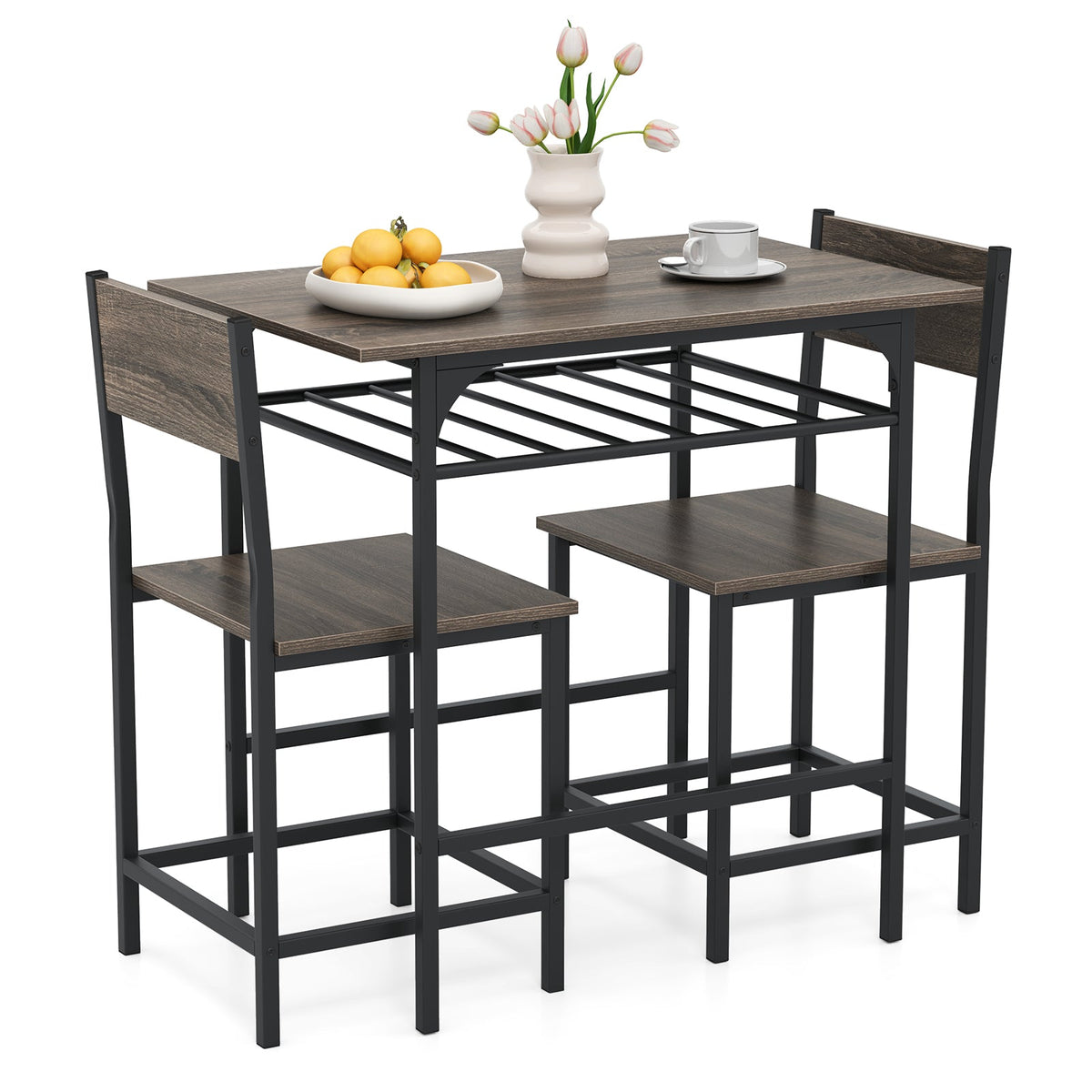 Dining Table Set with Metal Frame and Storage Rack
