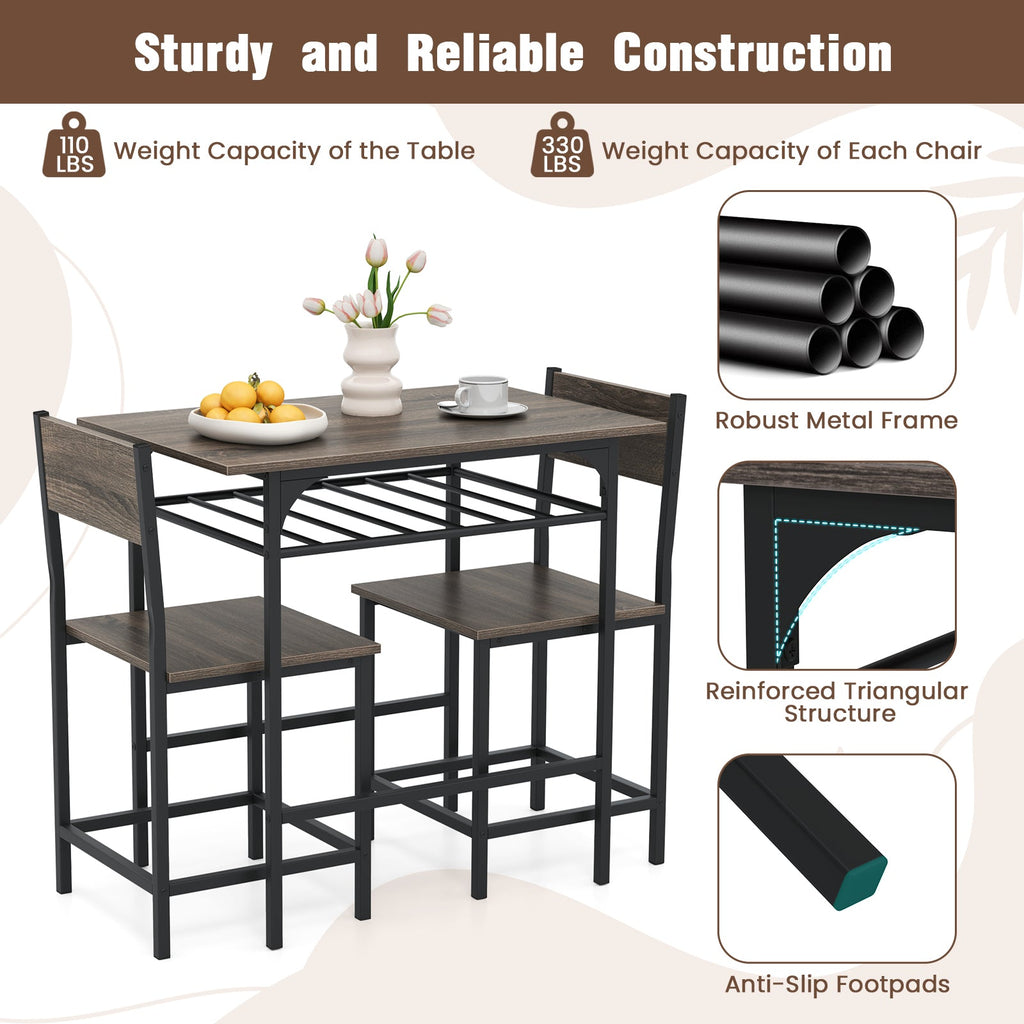 Dining Table Set with Metal Frame and Storage Rack