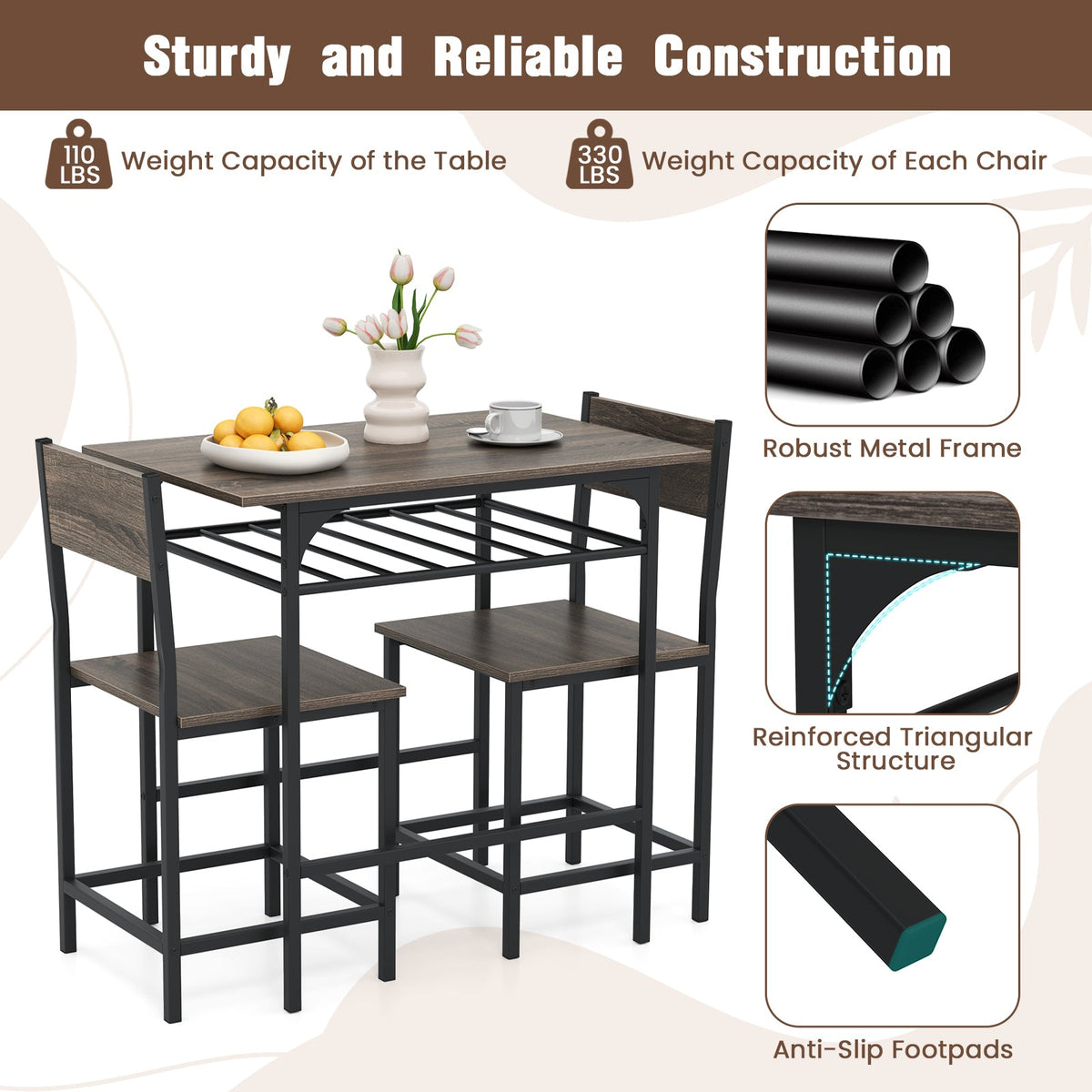 Dining Table Set with Metal Frame and Storage Rack