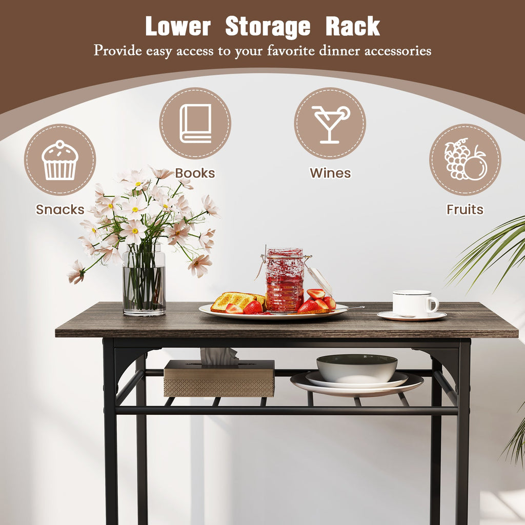 Dining Table Set with Metal Frame and Storage Rack