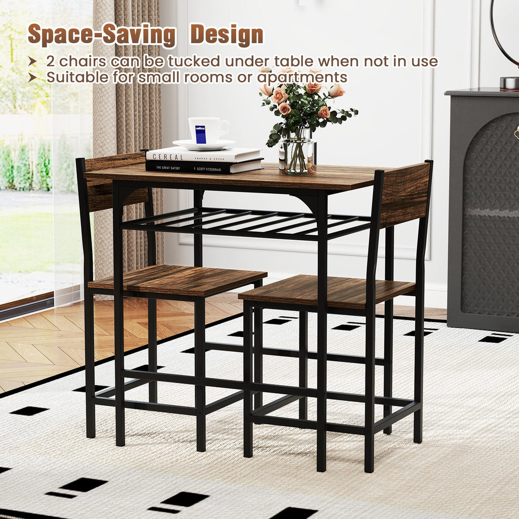Dining Table Set with Metal Frame and Storage Rack