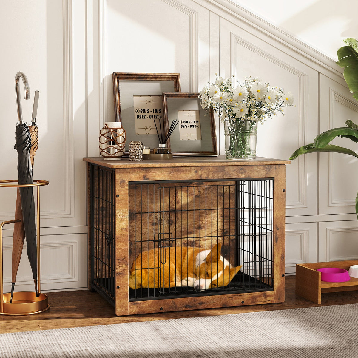 Dog Crate Furniture with Cushion and Double Doors for Small/Medium Dogs