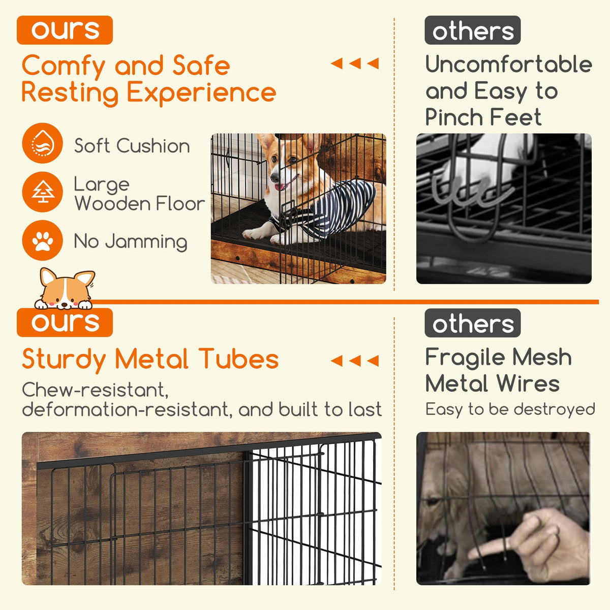 Dog Crate Furniture with Cushion and Double Doors for Small/Medium Dogs
