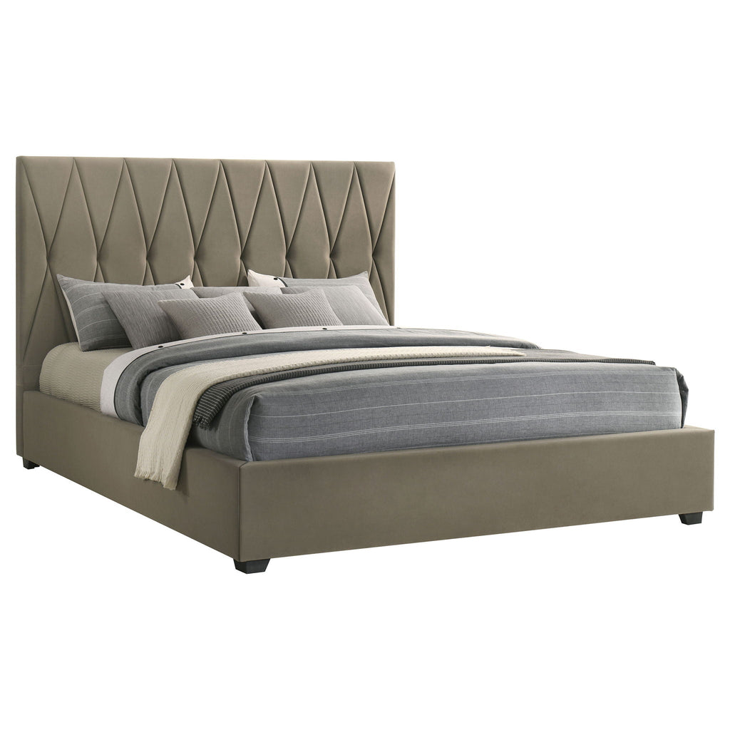 Delsea Upholstered Eastern King Platform Bed Light Brown