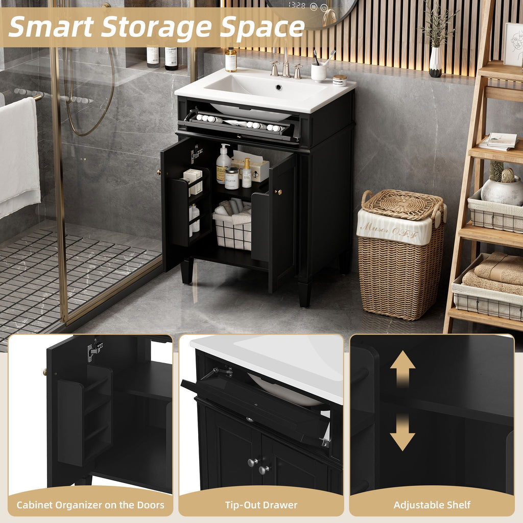 Bathroom Vanity With 2 Doors And Tip Out Drawer, Soft Closing Hinges