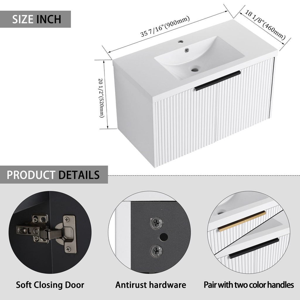 Contemporary Wall Mounted Bathroom Vanity With Resin Double Sink