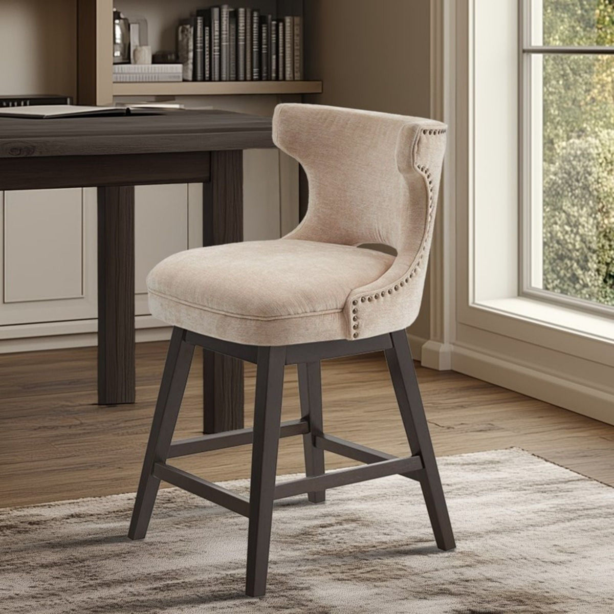 360 Degree Swivel Counter Stool With Silver Detailing