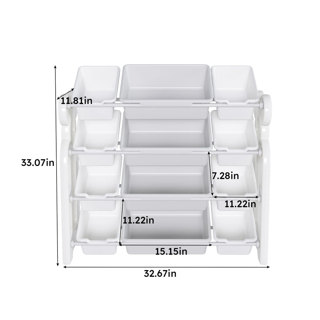 Multi Functional Kids Toy Storage Organizer Cabinet With Hdpe Shelf And 12 Bins - Gray / Ivory