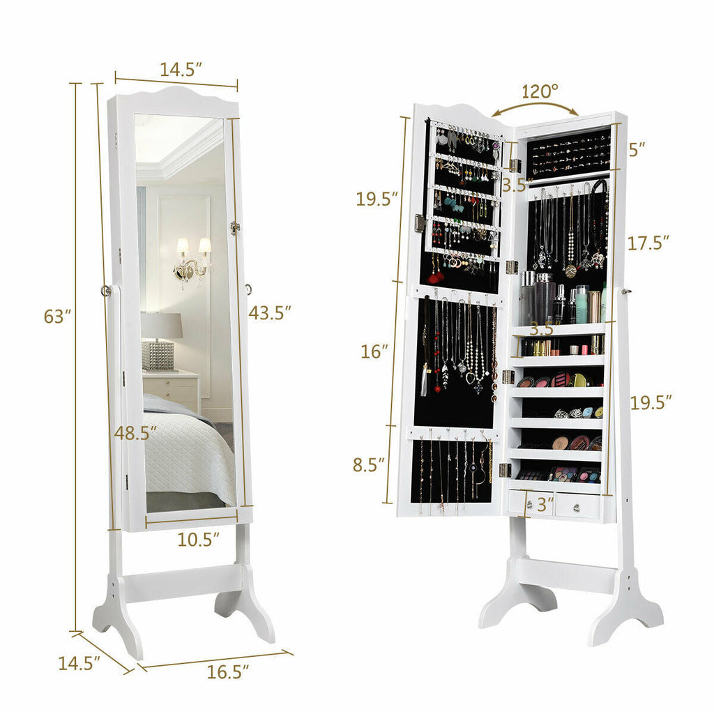 14 LED Jewelry Armoire Cabinet with Full Length Mirror and 4 Tilting Angles
