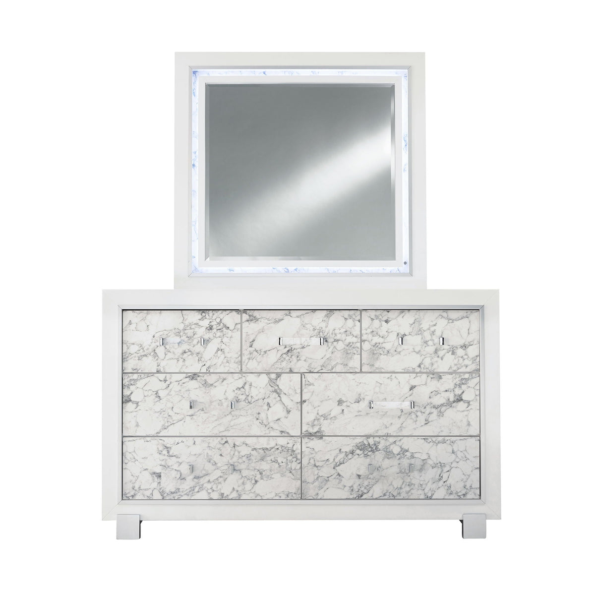 Skye - Marble Mirror - White