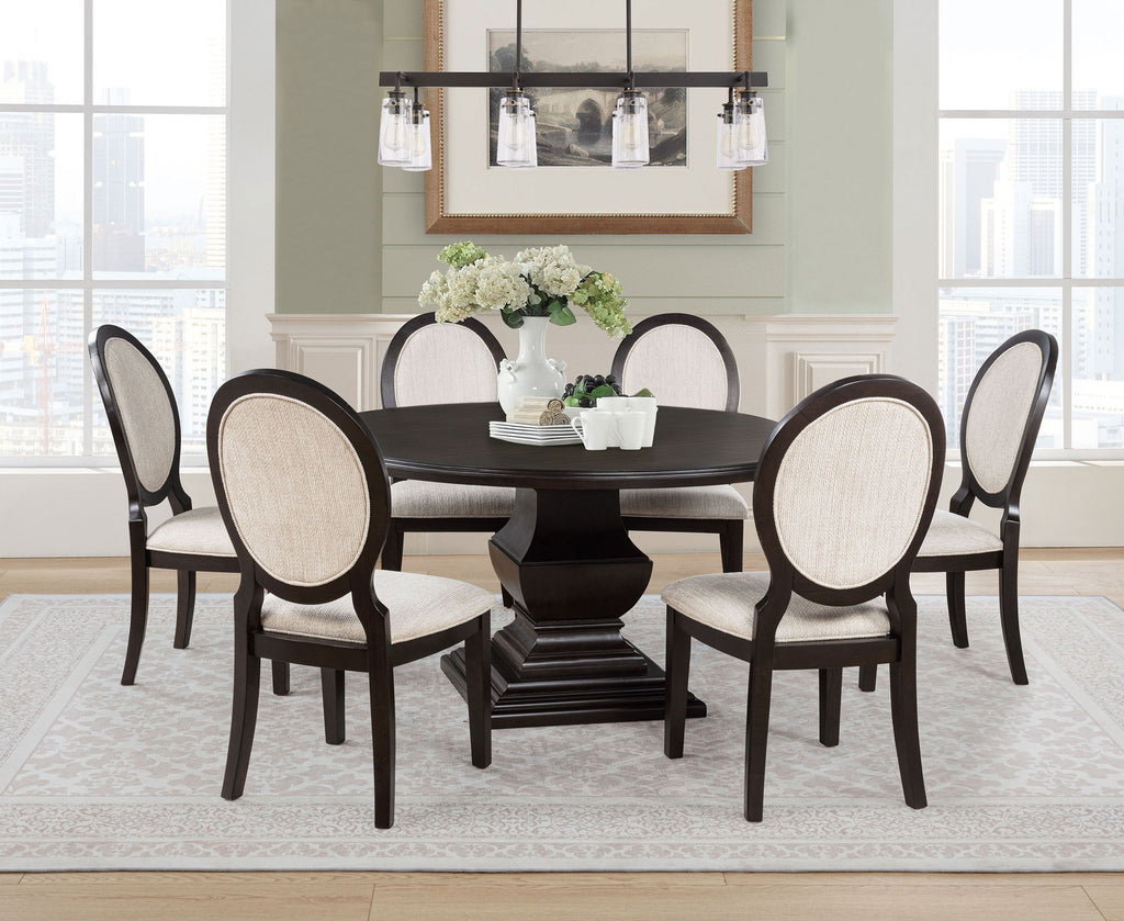 Twyla 7-piece Round Wood Dining Room Table Set Dark Cocoa