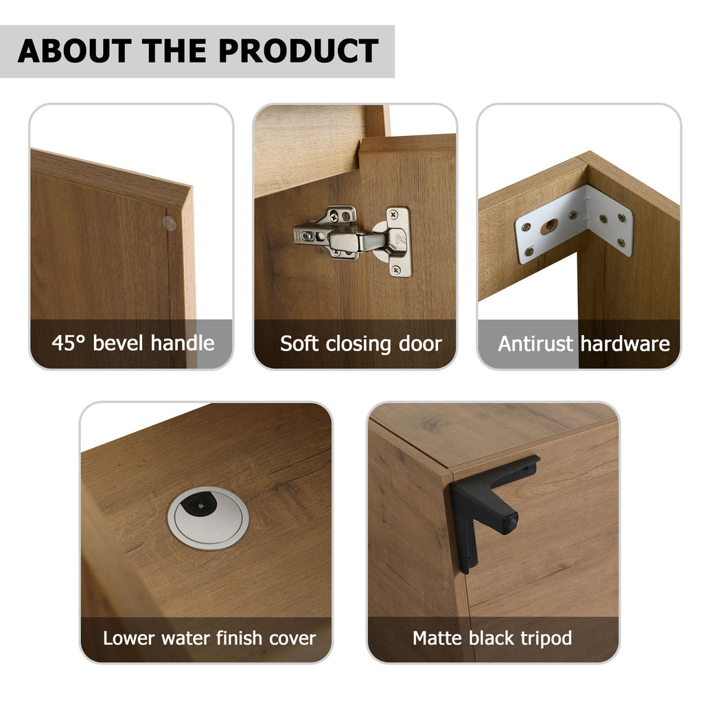 Elegant 48" Freestanding Bathroom Vanity With Double Resin Sink And Storage Rack Soft Close Doors - Imitative Oak