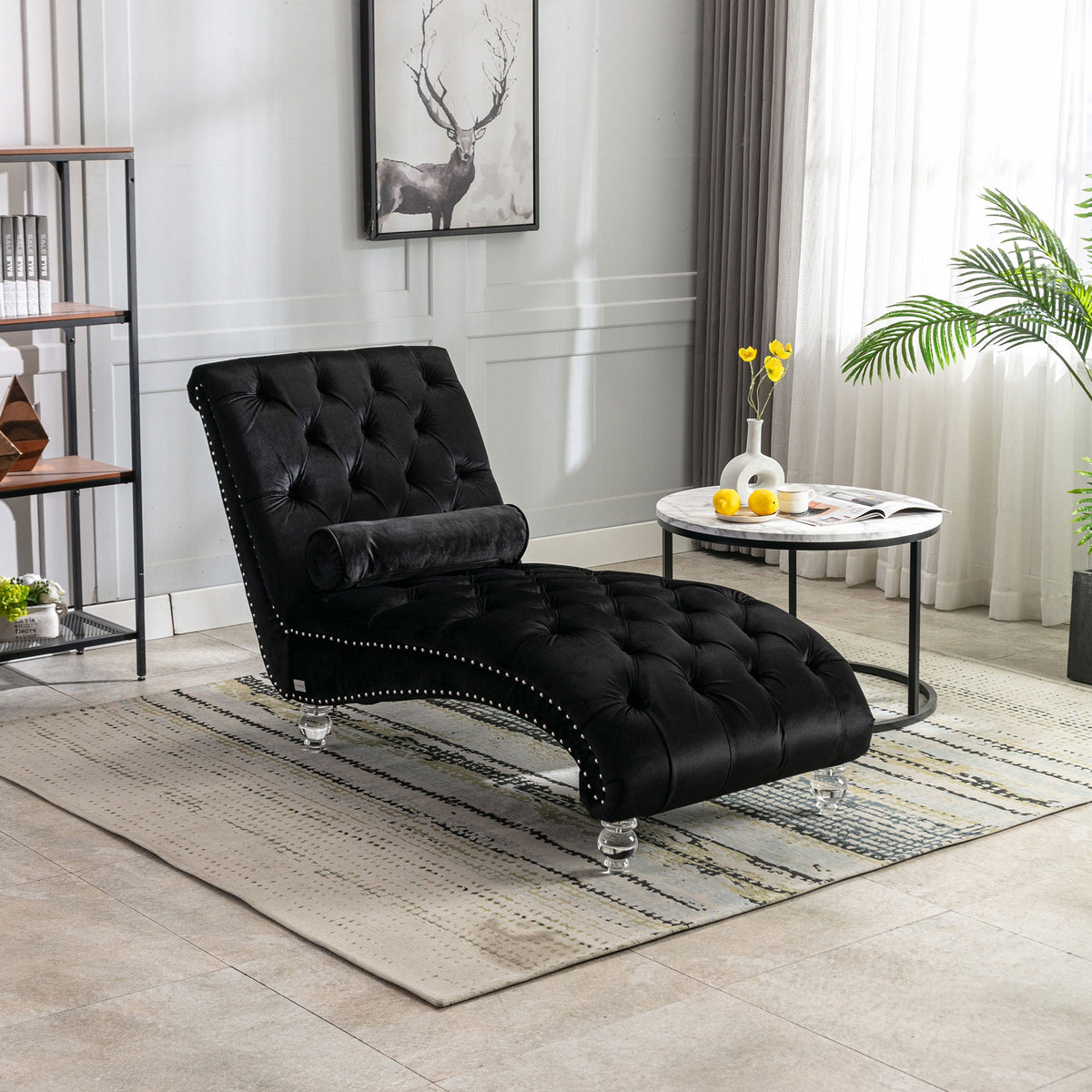 Chaise Lounge Indoor, Button Tufted Upholstered Chaise Lounge Chair With Pillow