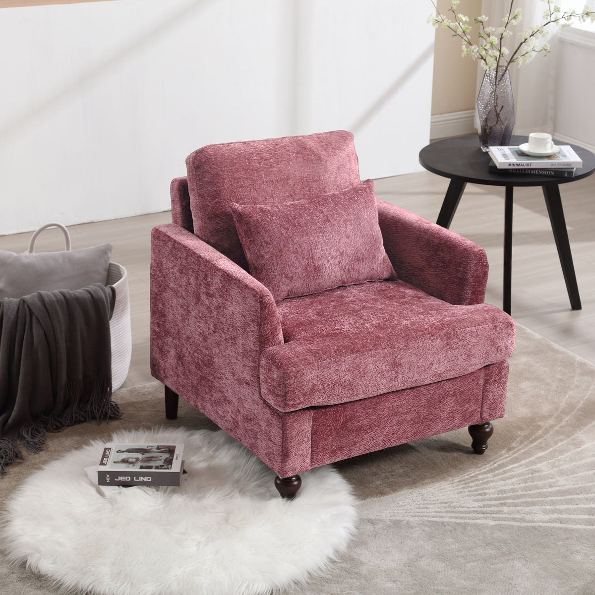 Modern Mid Century Wood Frame Armchair With Tufted Design