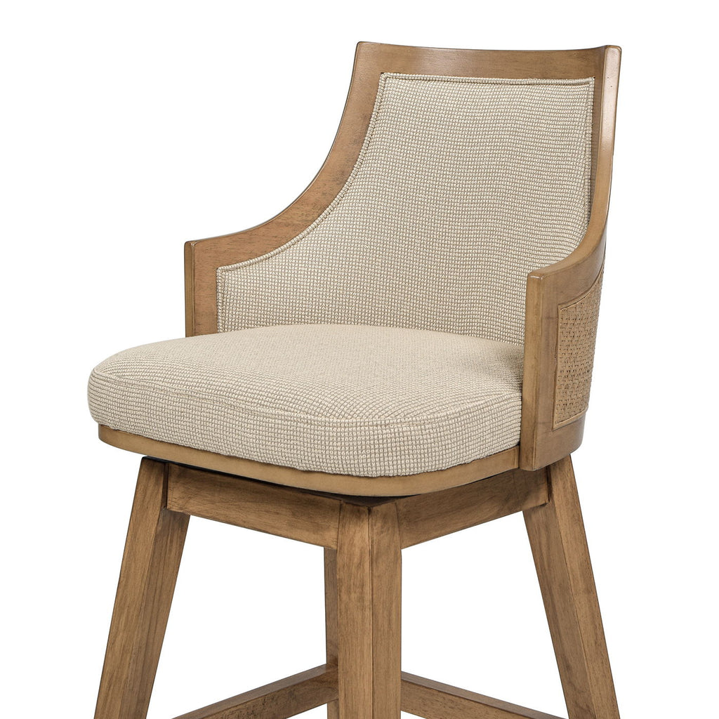 Bahama - Cane High Back Swivel Counter Stool With Recessed Arms Textured Weave - Taupe Beige